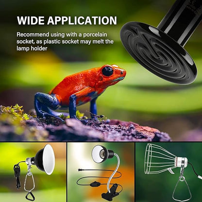 HealSmart Reptile Heat Lamp 100W Ceramic Heat Emitter, No Light Emitting Heat Bulbs for Amphibian Pet Brooder Coop Incubating Chicken, Lizard Bearded Dragon Turtle Snake Terrarium Black HealSmart