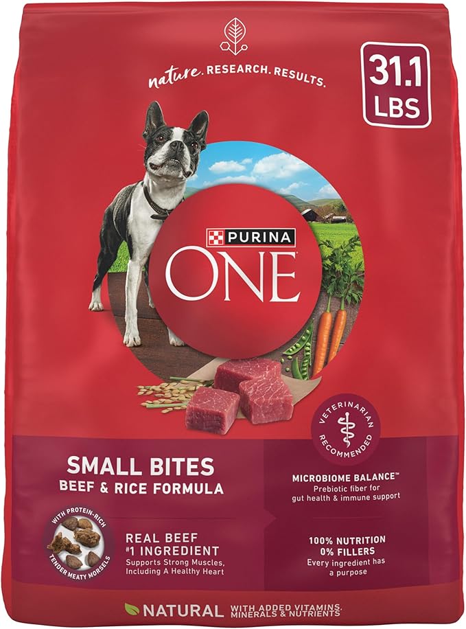 Purina ONE Small Bites Beef and Rice Formula Small High Protein Dry Dog Food Natural with Added Vitamins, Minerals and Nutrients - 31.1 lb. Bag - PAWPICO