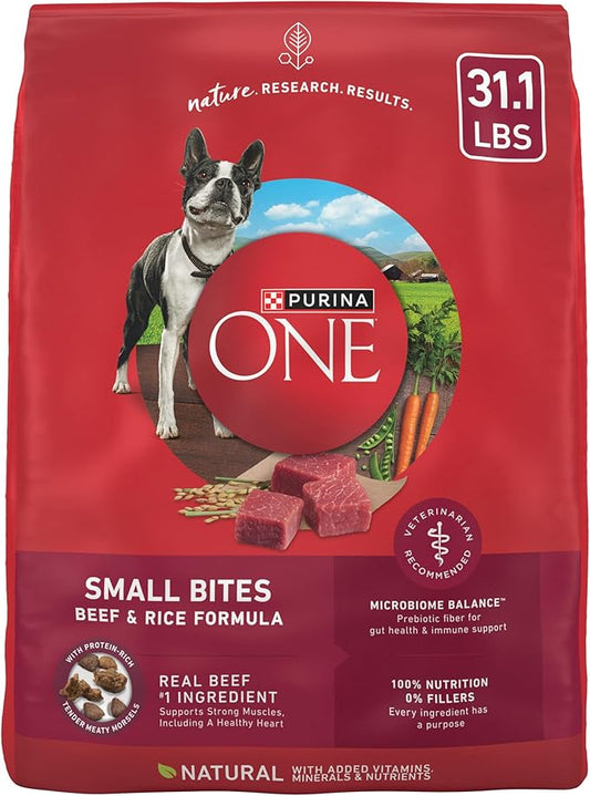 Purina ONE Small Bites Beef and Rice Formula Small High Protein Dry Dog Food Natural with Added Vitamins, Minerals and Nutrients - 31.1 lb. Bag - PAWPICO
