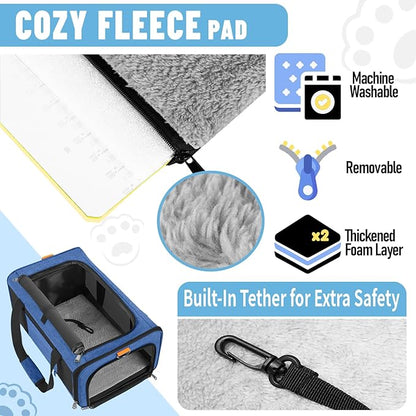 Soft-Sided Top Loading Adult Cat Carrier 20lbs, Yorkie Fabric Collapsible Comfy Cage for Teacup Dog, Easy Entry Maltese Pet Travel Purse, Kitty Carseat Animal Carrying Case Soft Kennel Blue - PAWPICO