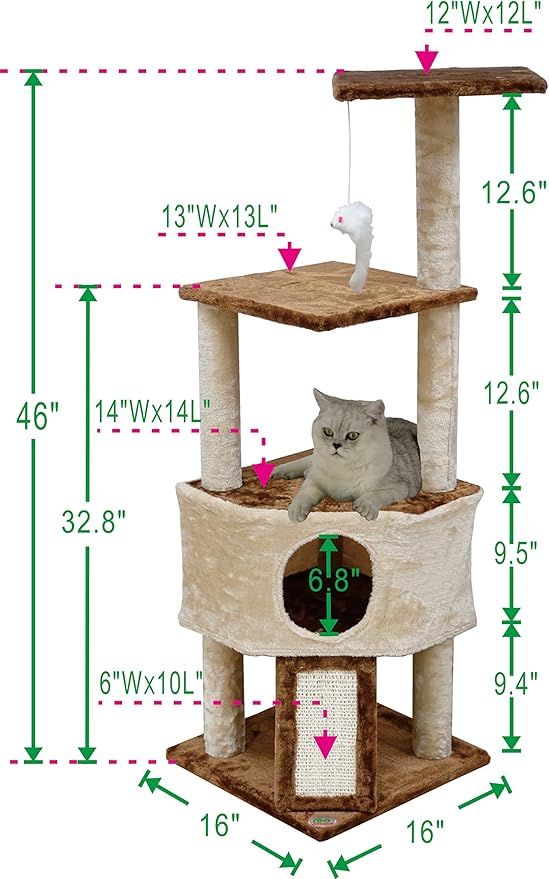 Go Pet Club F708 46" Kitten Tree,Beige - PAWPICO