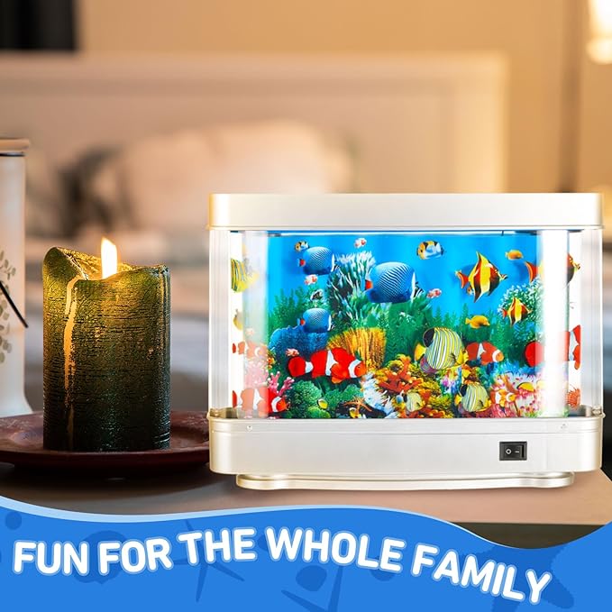 2 Pcs Artificial Aquarium with Moving Fish Fake Fish Tank Lamp Decorative Tropical Fake Fish Aquarium Lamp Moving Sensory Fish Aquarium Light Ocean in Motion, 12 Inch (Modern Style) Baquler