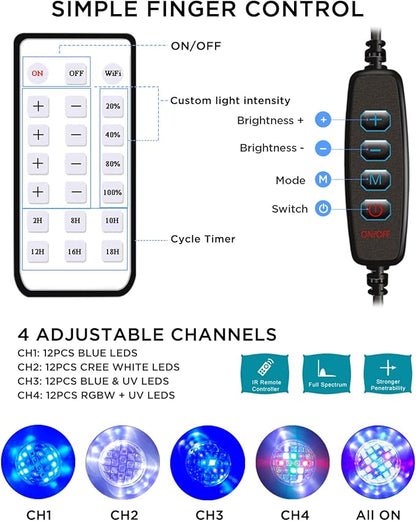 Lominie Aquarium LED Light, Reef Coral Light Full Spectrum Saltwater Aquarium Light with Remote Control Gooseneck for 10 Gallon Fish Tank Lominie