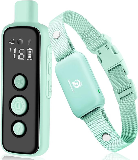Bousnic Shock Collar for Dogs - Waterproof Rechargeable Dog Electric Training Collar with Remote for Small Medium Large Dogs with Beep, Vibration, Safe Shock Modes (8-120 Lbs) (Green) BOUSNIC