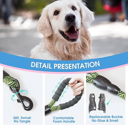 BAAPET 2/4/5/6 FT Dog Leash with Comfortable Padded Handle and Highly Reflective Threads for Small Medium and Large Dogs (5FT-1/2'', Black Green) BAAPET