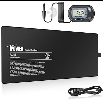 iPower 8 by 18-Inch 24W Reptile Heat Mat, LCD Digital Aquarium Thermometer, Under Tank Warmer Terrarium Heat Pad for Turtles Lizards Frogs and Other Small Animals, Multi Sizes iPower