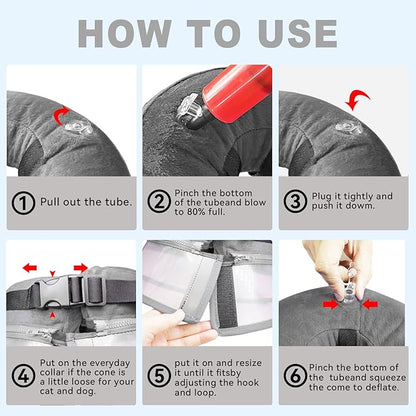 Dog Cone Collar, Inflatable Dog Cone After Surgery for Small Medium Large Dogs, Soft Dog Cone of Alternative with Enhanced Anti-Licking Guard Shield for Pets (Grey, S (Neck: 5"-8")) RoyalClaws