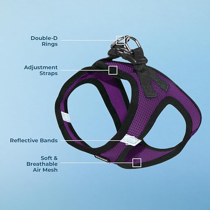 Voyager Step-in Air Dog Harness - All Weather Mesh, Reflective, No Pull Harness for Small, Medium Dogs, Cats - Secure with Hook & Loop Fastener, Buckle, Double D-Rings - Purple/Black Trim, L BestPetSuppliesLLC
