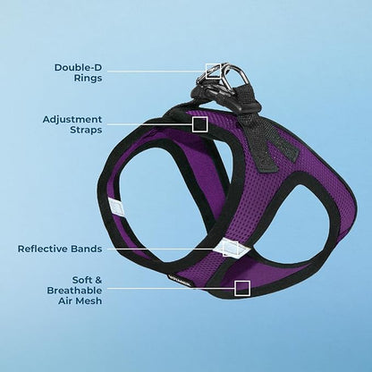 Voyager Step-in Air Dog Harness - All Weather Mesh, Reflective, No Pull Harness for Small, Medium Dogs, Cats - Secure with Hook & Loop Fastener, Buckle, Double D-Rings - Purple/Black Trim, L BestPetSuppliesLLC