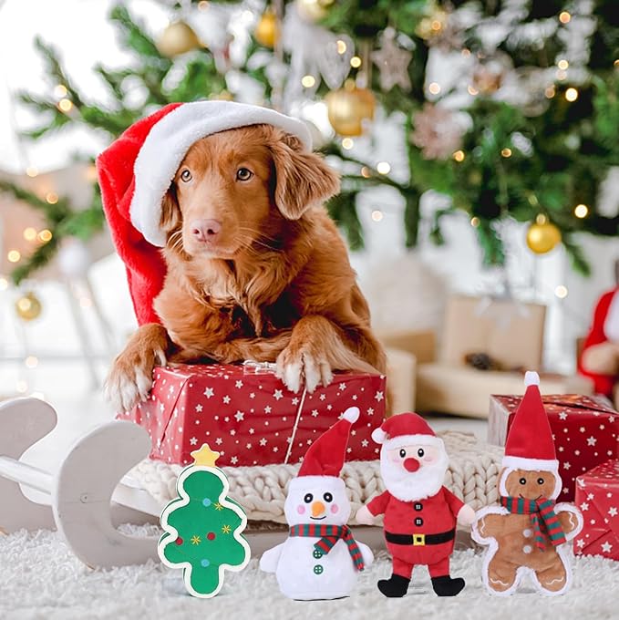 DODODOLA Dog Toys Squeaky Dog Toys with Crinkle Paper Cute Stuffed Gingerbread Man Durable Dog Plush Toys for Large Breed Dog Chew Toys for Small, Medium, Large Dogs (Gingerbread Man) - PAWPICO