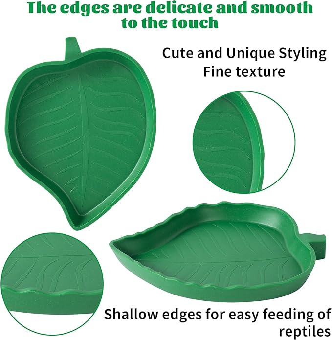 4Pack Terrarium Bowls Turtle Feeding Dishes Shallow and Flat Reptile Food and Water Feeder for Tortoise,Bearded Dragon,Lizards,Gecko,Cute Leaf and Mango Shaped SLSON