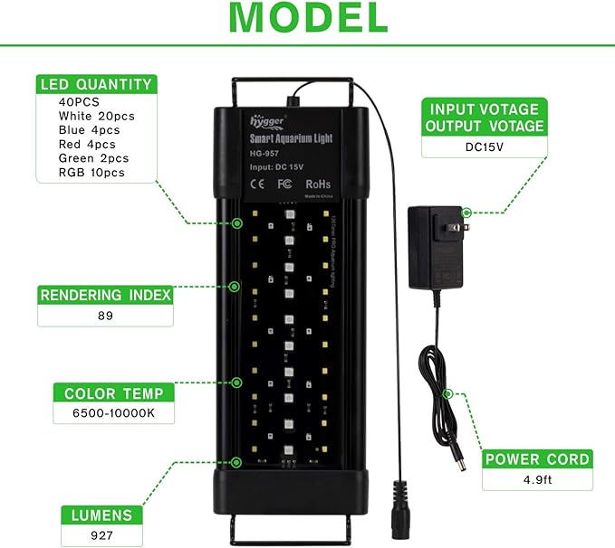 hygger Aquarium Programmable LED Light, for 12~18in Long Full Spectrum Plant Fish Tank Light with LCD Setting Display, 7 Colors, Sunrise Sunset Moon and DIY Mode, for Novices Advanced Players hygger