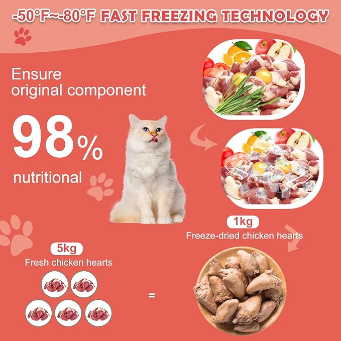 Chicken Hearts Dog Treats - Freeze Dried Chicken Heart Cat Treats Single Ingredient All Natural High Protein Pet Treats（3.5OZ） - PAWPICO
