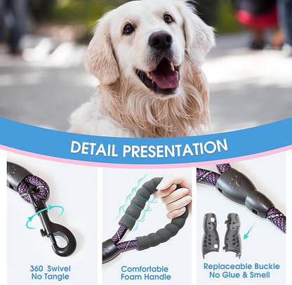 BAAPET 2/4/5/6 FT Dog Leash with Comfortable Padded Handle and Highly Reflective Threads for Small Medium and Large Dogs (5FT-1/2'', Black Purple) BAAPET