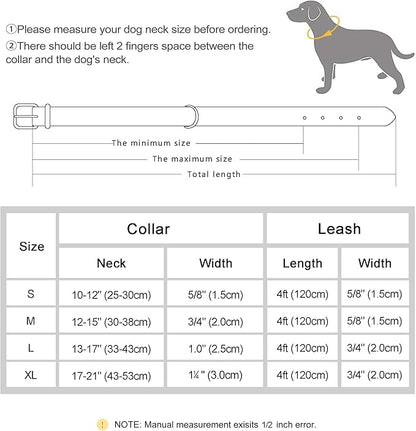 Didog Soft Padded Leather Dog Collar and Leash Set, Heavy Duty Dog Leash and Collar Set with Metal Buckle, Breathable Dog Collars with 4FT Leather Dog Leash for Small Medium Large Dogs, Purple, XL Didog