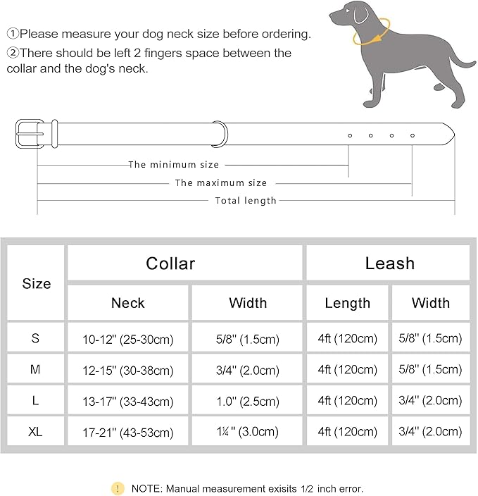 Didog Soft Padded Leather Dog Collar and Leash Set, Heavy Duty Pink Dog Leash and Collar Set with Metal Buckle, Breathable Dog Collars with 4FT Leather Dog Leash for Small Medium Large Dogs, Pink, M Didog