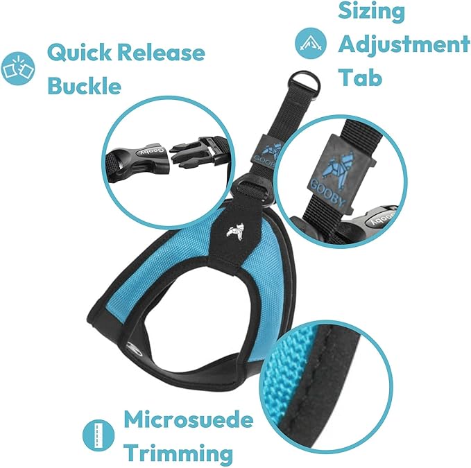 Gooby Escape Free Easy Fit Harness - Blue, Small - No Pull Step-in Patented Small Dog Harness with Quick Release Buckle - Perfect On The Go No Pull Harness for Small Dogs or Medium Dog Harness Gooby