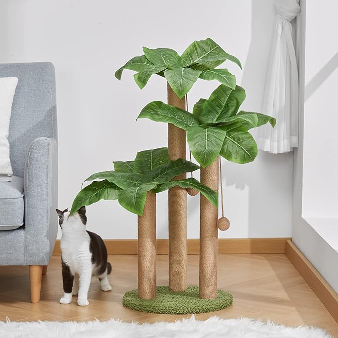 31.5Inch Cat Scratching Post,Cat Scratcher Tree with 3 Scratching Poles & 2 Interactive Dangling Balls,Cats Scratching Posts for Indoor Kitten & Adult Cats - PAWPICO
