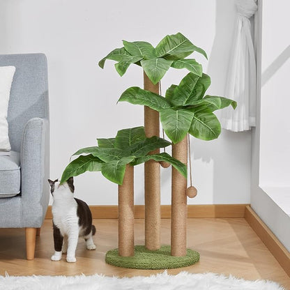 31.5Inch Cat Scratching Post,Cat Scratcher Tree with 3 Scratching Poles & 2 Interactive Dangling Balls,Cats Scratching Posts for Indoor Kitten & Adult Cats - PAWPICO