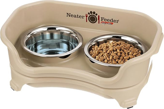 Neater Feeder Express Cat Mess Proof Feeder for Cats, 1 Cup Whisker-Friendly Stainless Steel Food & Water Bowls, No Spill, Non-Tip/Slip. Made in USA - PAWPICO