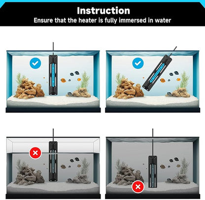 AQQA Aquarium Heater, 300W/500W/800W/1000W Submersible Fish Tank Heater with Rapid Heating Quartz Tubes and Precise Dual Digital Display Controller for Up to 200 Gallon Seawater Freshwater Fish Tank AQQA