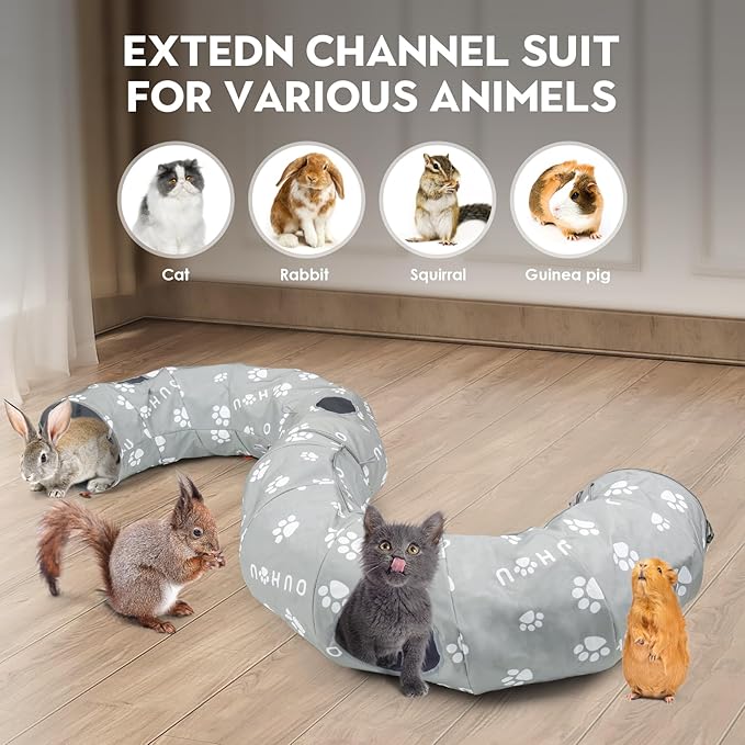 Cat Tunnel Bed, Cat Tunnels for Indoor Cats, Cat Donut Tunnel with Mat, Straight Tunnel, 4 Hanging Balls and Blackout Tent, Collapsible Peekaboo Cat Cave - PAWPICO