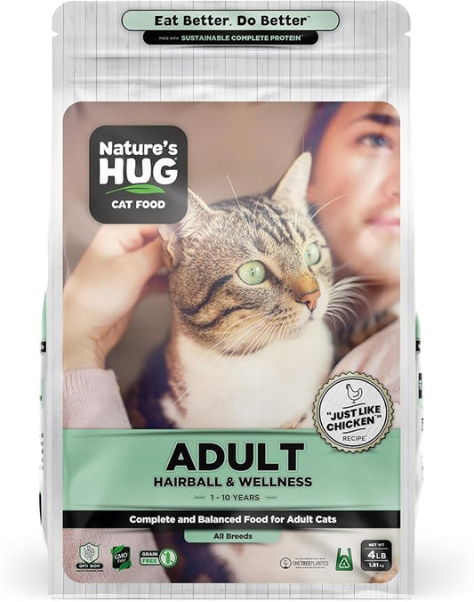 Nature's HUG Dry Cat Food, for Adult-All Breeds, 4 lb. Bag, Just Like Chicken Recipe, Grain Free & Hypoallergenic, Supports Microbiome Health, Sustainable Complete Protein & Balanced Nutrition - PAWPICO