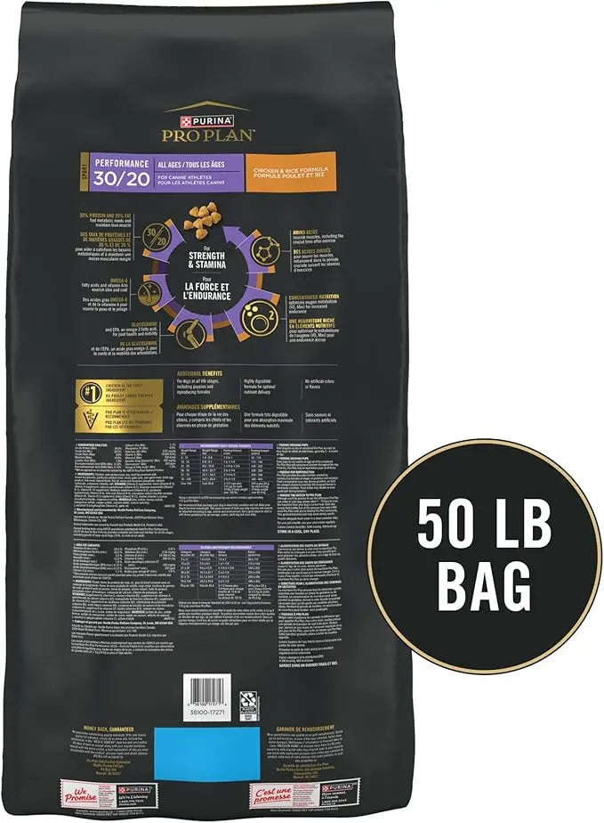 Purina Pro Plan Sport Performance 30/20 Chicken and Rice Formula High Protein Dog Food - 50 Pound (Pack of 1) - PAWPICO