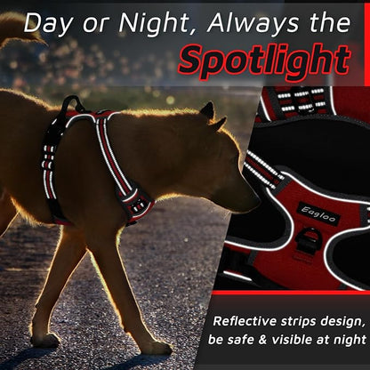 Eagloo Dog Harness Large Breed, No Pull Service Vest with Reflective Strips and Control Handle, Adjustable and Comfortable for Easy Walking, No Choke Pet Harness with 2 Metal Rings, Red, XL GoExplorewithEagloo