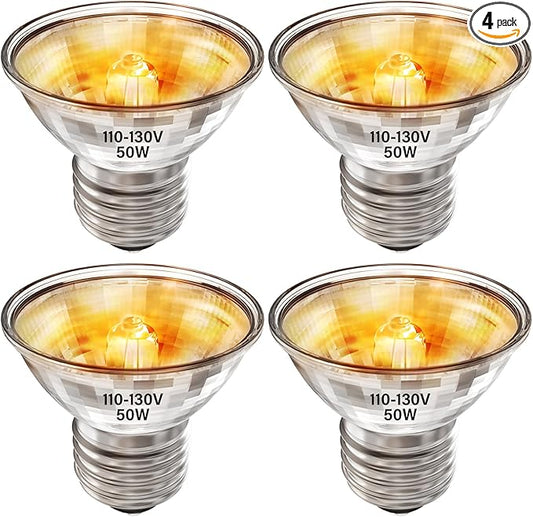 50W Turtle Reptiles Heat Lamp Bulb,4-Pack UVA UVB Heating Bulbs for Reptiles and Amphibian Tanks,Terrariums and Cages,Works with Various E26 Base Lamp Fixtures PAWPICO