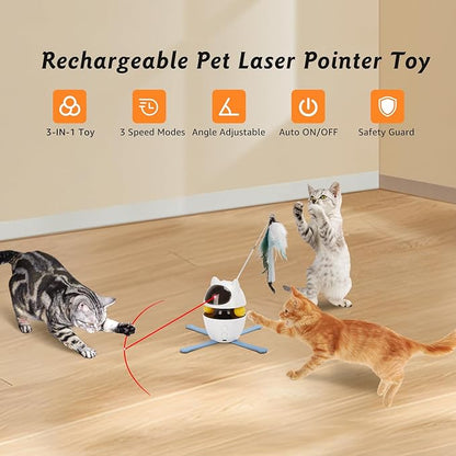 Nobleza 3-in-1 Cat Laser Toy with Feather Trackball, Rechargeable Pet Interactive Pointer Red Light Game, 3 Modes Random Trajectory Motion Activated Boredom Buster for Cat Self Play Home Indoor - PAWPICO