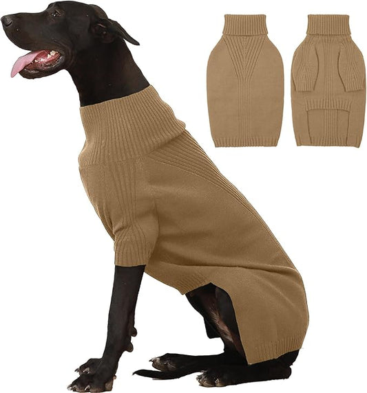 IECOii Extra-Large Dog Sweater 4XL,Christmas Dog Sweaters for Extra Large Dogs Girl Boy,Turtleneck Knitted Knitwear for Pet,Easy On Doggie Sweatshirt Dog Sweater for Doberman,Great Dane(Camel,XXXXL) - PAWPICO
