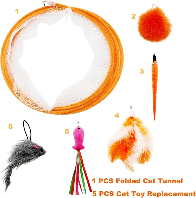 Spiral Tunnel Cat Toy, Self Play Cat Hunting Spiral Tunnel Toy Spiral Cat Toy, Folded Cat Tunnel Spring Toy for Indoor Cats (Orange) - PAWPICO