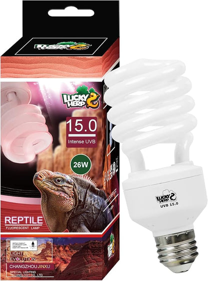 LUCKY HERP 26W UVB 15.0 Intense UVA UVB Compact Flouorescent Lamp Desert Terrarium Light Bulb for Reptile and Amphibian LUCKYHERP