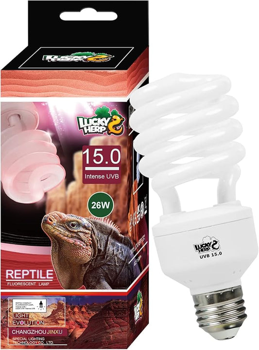 LUCKY HERP 26W UVB 15.0 Intense UVA UVB Compact Flouorescent Lamp Desert Terrarium Light Bulb for Reptile and Amphibian LUCKYHERP