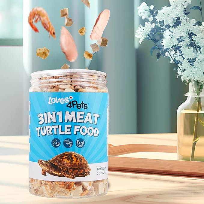 Turtle Food - 3 in 1 Natural Freeze-Dried Meat - Chicken, Duck and Antarctic Krill - Premium Box Turtle and Aquatic Turtle Treats for Baby Turtles - Human-Grade Quality Loves4Pets