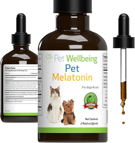 Pet Wellbeing Pet Melatonin for Dogs - Supports Adrenal Health, Cortisol Balance, Helps Maintain Normal Sleep Patterns - Veterinarian-Formulated Liquid Supplement 2 fl oz (59 ml) PetWellbeing