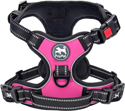 PoyPet No Pull Dog Harness, No Choke Front Lead Dog Reflective Harness, Adjustable Soft Padded Pet Vest with Easy Control Handle for Small to Large Dogs(Pink,XS) PoyPet