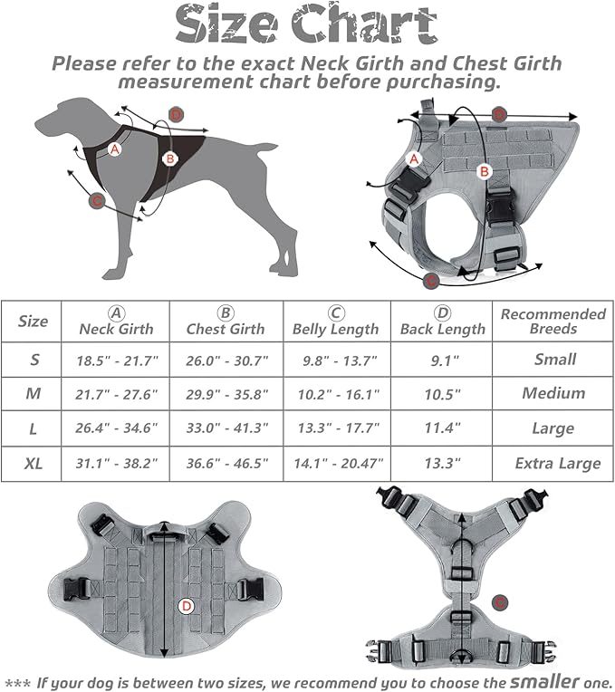 rabbitgoo Tactical Dog Harness for Large Dogs, Heavy Duty Dog Harness with Handle, No-Pull Service Dog Vest Large Breed, Adjustable Military Dog Vest Harness for Training Hunting Walking, Grey, L rabbitgoo