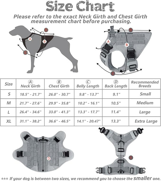 rabbitgoo Tactical Dog Harness for Large Dogs, Heavy Duty Dog Harness with Handle, No-Pull Service Dog Vest Large Breed, Adjustable Military Dog Vest Harness for Training Hunting Walking, Grey, L rabbitgoo