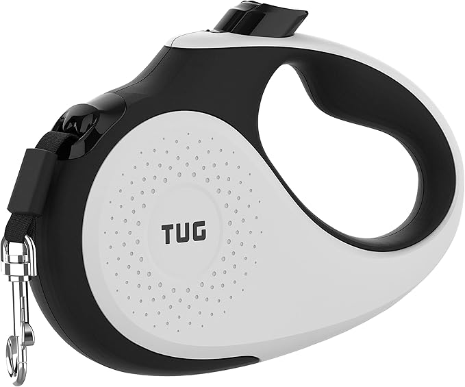 TUG XL 360° Tangle-Free Retractable Dog Leash with Anti-Slip Handle | 26 ft Strong Nylon Tape | One-Handed Brake, Pause, Lock (Extra Large, White) TUG