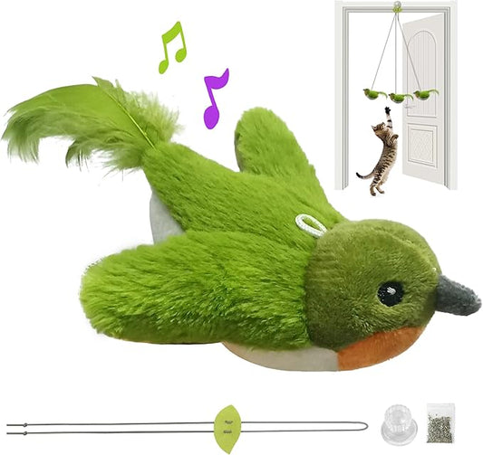 LEWISER Cat Toys Chirp Chickadee, Interactive Cat Feather Toys, Retractable Cat Teaser Toy, Hanging Toys for Indoor Cats Exercise, Kitten Kitty Fun Mental Physical Toys, Green (1 Pack) - PAWPICO