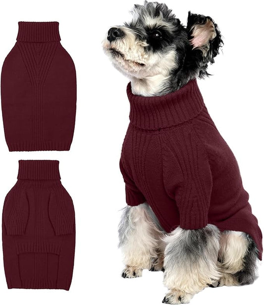 IECOii Dog Sweater,Dog Sweaters for Medium Dogs Girls Boys,Doggie Sweater Christmas,Pet Sweatshirt Knitwear Outfit for Holiday,KnitTurtleneck Warm Clothes for French Bulldog,Boston Terrier(Wine-red,M) - PAWPICO
