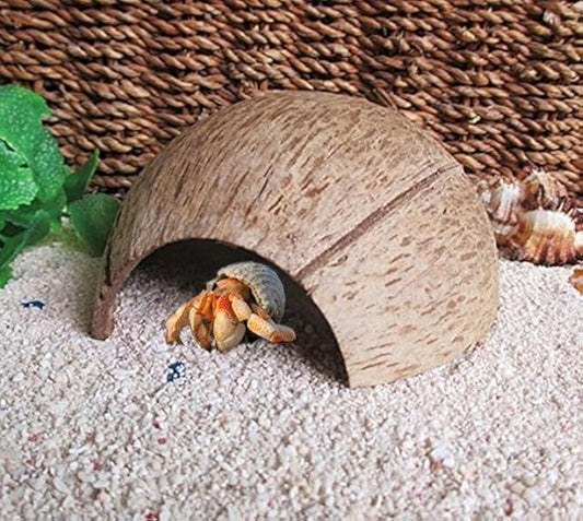 Hypeety Natural Coconut Reptile Habitat Hideout for Reptile, Lizard, Spider, Snake, Aquarium, Fish Hide Cave Hermit Crabs, Hamsters Natural Coco Hut Organic Non-Toxic Aquarium Decoration Hypeety