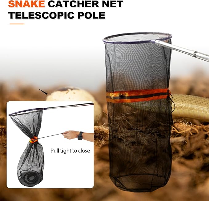 Snake Catcher Net, Rattlesnake Grabber Hnadling Tool, Reptile Catch Telescopic Pole Stick, Rattle Snake Removing and Catching Picker with 12" Ring, Extends to 40 Inches Professional+Heated+Jacket