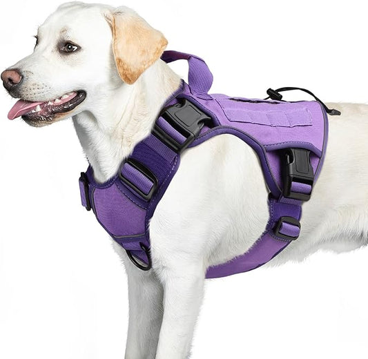 WINGOIN Purple Tactical Dog Harness Vest with Handle Tactical Dog Harness for Large Dogs No Pull Adjustable Pet Harness Reflective K9 Military Service Dog Harnesses for Walking Hiking Training (L) WINGOIN