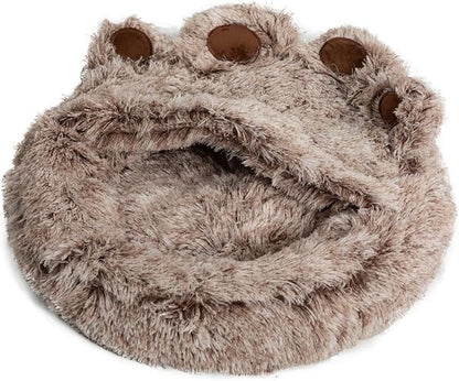 Cat Bed with Cover Cave - Dog Cave Bed with Standing Paws,Covered Round Kitten Bed with Hooded Blank - PAWPICO