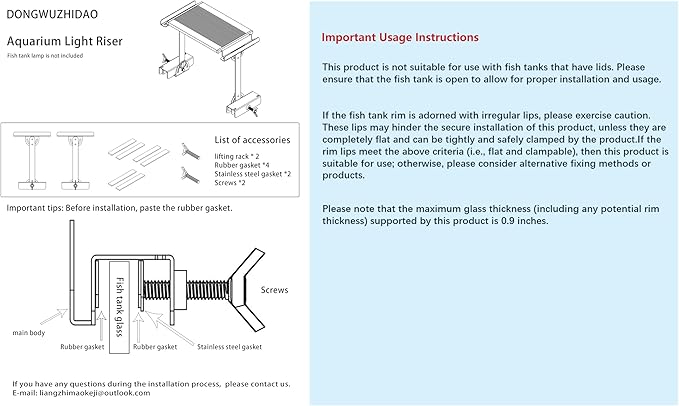 Aquarium Light Riser 0-6.5 Inch High Adjustment Fish Tank LED Aquarium Light Stand Support Width <=4.9 Inches Rust -Proof Metal Material, 12 Kg of Carrying Capacity DONGWUZHIDAO