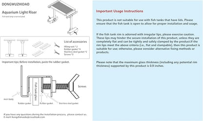 Aquarium Light Riser 0-6.5 Inch High Adjustment Fish Tank LED Aquarium Light Stand Support Width <=4.9 Inches Rust -Proof Metal Material, 12 Kg of Carrying Capacity DONGWUZHIDAO