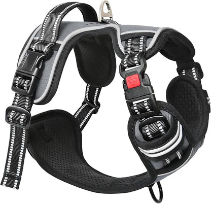 Timos Dog Harness Small Sized, No Pull Dog Harness with Neck Lockable Snap,No Choke Front Clip Dog Reflective Harness,Adjustable Metal Rings 3 Buckles,Easy Control Handle for Small Dogs Gray S Timos